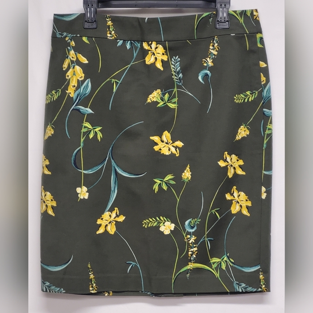 Ann Taylor 12 New A Line Skirt Olive Green Floral Business Casual Office Event
